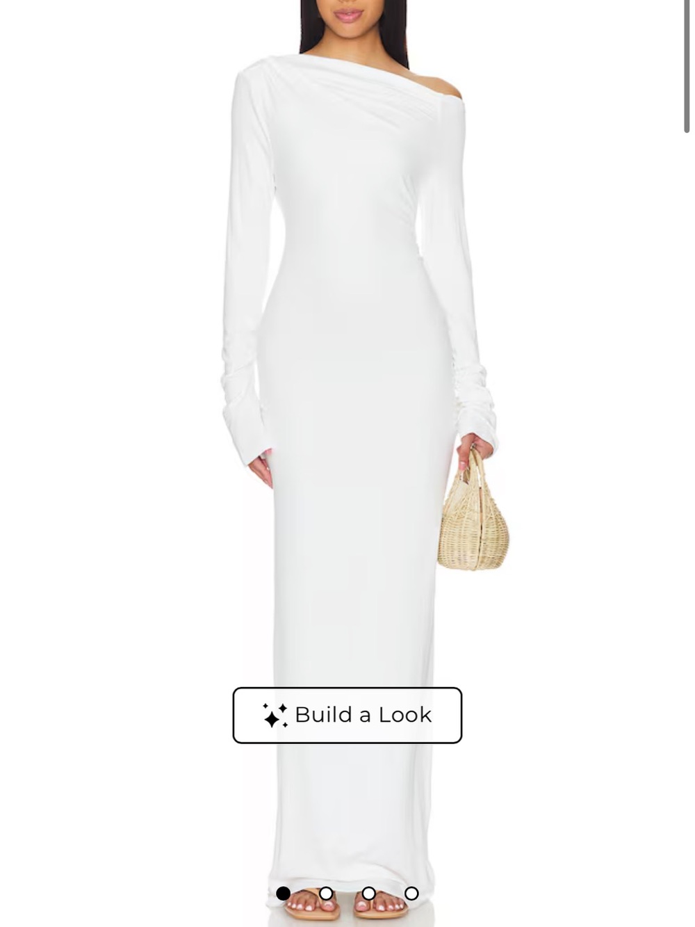 SNDYS Long Sleeve One-Shoulder White Maxi Dress